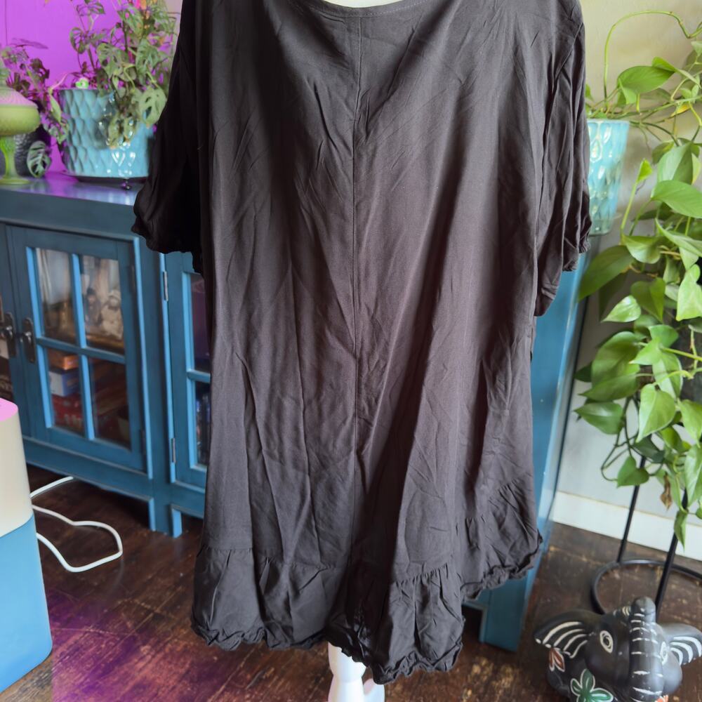 Black Flowy Asymmetrical Boho Blouse Plus Size 2XL - Picture 2 of 7